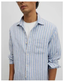 Country Road Regular Fit Linen Stripe Shirt in Steel