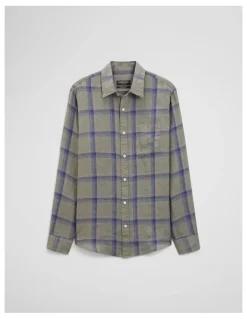 Country Road Regular Fit Linen Windowpane Check Shirt in Dried Sage