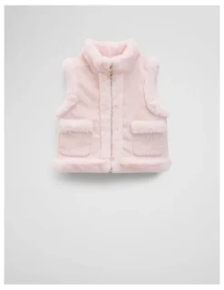 Country Road Reverse Faux Fur Vest in Mineral Pink