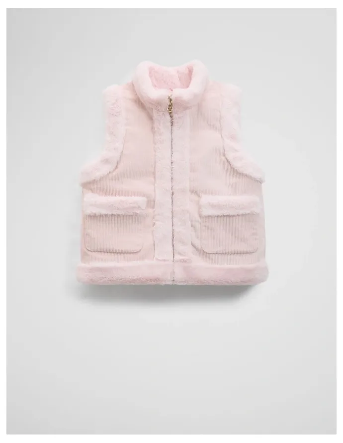 Country Road Reverse Faux Fur Vest in Mineral Pink