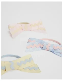 Country Road Ric Rac Bow Pack Of 3 in Bluebell Multi