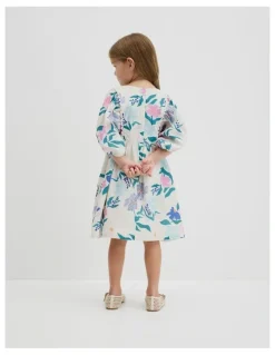 Country Road Short Puff Sleeve Print Dress in Light Floral Print