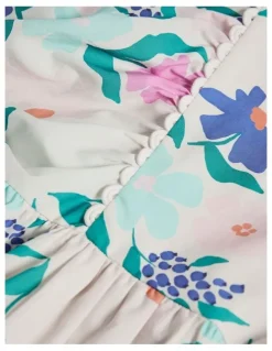 Country Road Short Puff Sleeve Print Dress in Light Floral Print