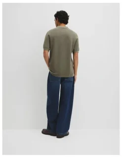 Country Road Short Sleeve Good Earth Cotton Pique Knit Polo in Dried Sage