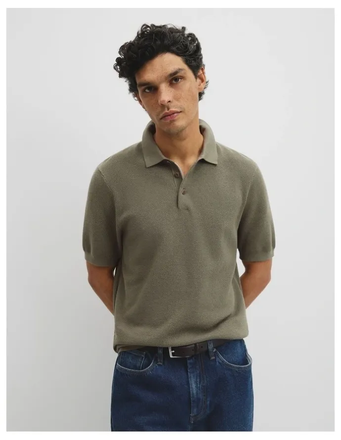 Country Road Short Sleeve Good Earth Cotton Pique Knit Polo in Dried Sage