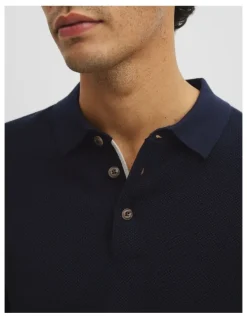 Country Road Short Sleeve Good Earth Cotton Pique Knit Polo in Midnight