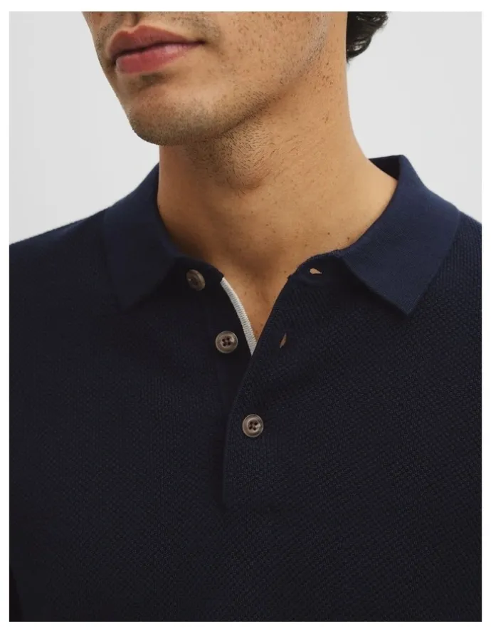 Country Road Short Sleeve Good Earth Cotton Pique Knit Polo in Midnight