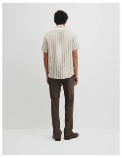 Country Road Short Sleeve Regular Fit Linen Stripe Shirt in Stone