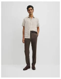 Country Road Short Sleeve Regular Fit Linen Stripe Shirt in Stone