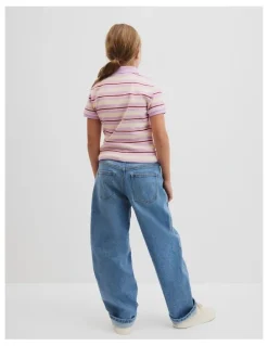 Country Road Short Sleeve Stripe Polo Top in Wisteria Stripe