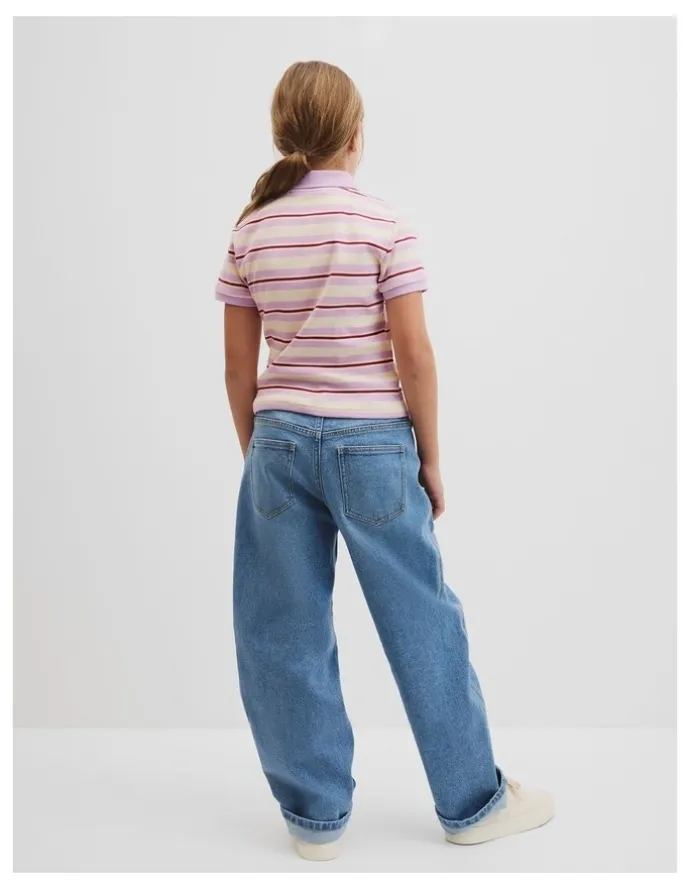 Country Road Short Sleeve Stripe Polo Top in Wisteria Stripe