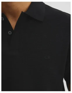Country Road Short Sleeve Waffle Button Polo in Black