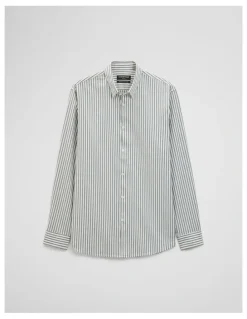 Country Road Slim Fit Cotton Stripe Shirt in Deep Khaki