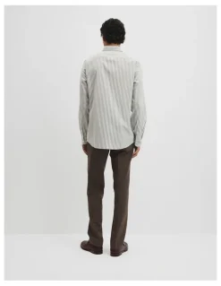 Country Road Slim Fit Cotton Stripe Shirt in Deep Khaki