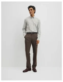 Country Road Slim Fit Cotton Stripe Shirt in Deep Khaki