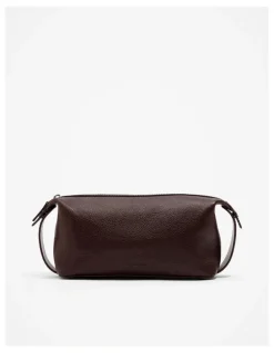 Country Road Small Leather Wash Bag in Chocolate
