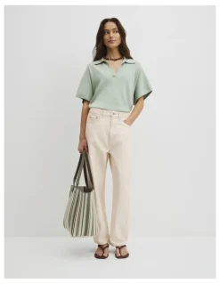 Country Road Stripe Knit Shopper in Thyme