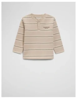 Country Road Stripe Long Sleeve Pique T-shirt in Wafer