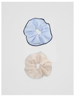Country Road Stripe Scrunchie Pack Of 2 in Pale Blue