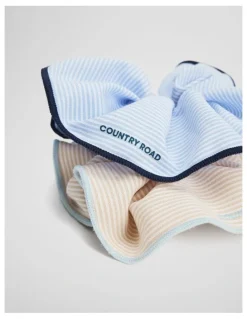 Country Road Stripe Scrunchie Pack Of 2 in Pale Blue
