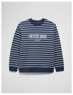 Country Road Teen Australian Cotton Relaxed Heritage Sweat in Navy Stripe