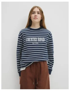 Country Road Teen Australian Cotton Relaxed Heritage Sweat in Navy Stripe