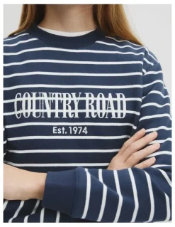 Country Road Teen Australian Cotton Relaxed Heritage Sweat in Navy Stripe