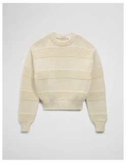 Country Road Teen Australian Cotton Blend Long Sleeve Relaxed Crop Knit in Stone