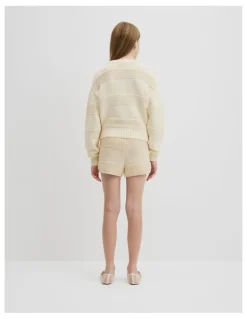 Country Road Teen Australian Cotton Blend Long Sleeve Relaxed Crop Knit in Stone