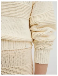 Country Road Teen Australian Cotton Blend Long Sleeve Relaxed Crop Knit in Stone