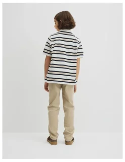 Country Road Teen Australian Cotton Stripe Polo in Navy Honey Strp