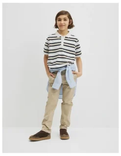 Country Road Teen Australian Cotton Stripe Polo in Navy Honey Strp