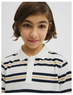 Country Road Teen Australian Cotton Stripe Polo in Navy Honey Strp