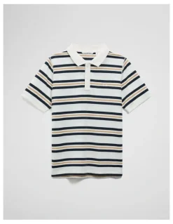 Country Road Teen Australian Cotton Stripe Polo in Navy Honey Strp