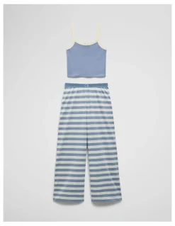Country Road Teen Australian Cotton Sleeveless Cami Sleep Set in Buttermilk Stripe