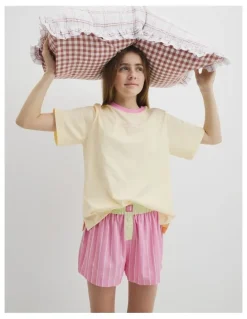Country Road Teen Australian Cotton Short Sleeve Stripe Sleep Set in Bubblegum Stripe