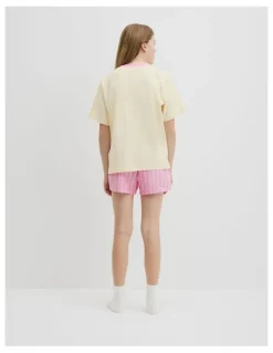 Country Road Teen Australian Cotton Short Sleeve Stripe Sleep Set in Bubblegum Stripe