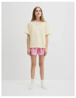 Country Road Teen Australian Cotton Short Sleeve Stripe Sleep Set in Bubblegum Stripe