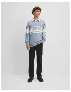 Country Road Teen Australian Cotton Panelled Rugby Shirt in Slate Blue
