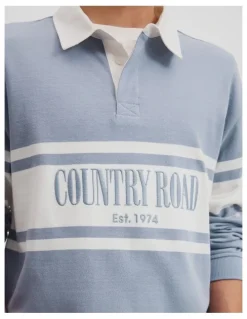 Country Road Teen Australian Cotton Panelled Rugby Shirt in Slate Blue