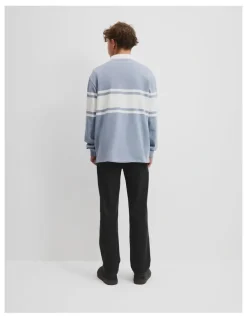 Country Road Teen Australian Cotton Panelled Rugby Shirt in Slate Blue