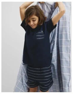 Country Road Teen Australian Cotton Short Sleeve Boxer Pyjama Set in Navy