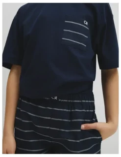Country Road Teen Australian Cotton Short Sleeve Boxer Pyjama Set in Navy