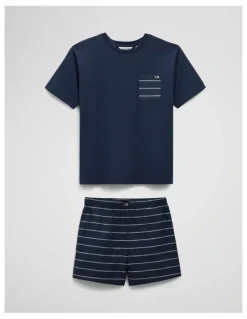 Country Road Teen Australian Cotton Short Sleeve Boxer Pyjama Set in Navy