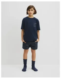 Country Road Teen Australian Cotton Short Sleeve Boxer Pyjama Set in Navy