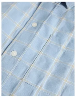 Country Road Teen Contrast Check Short Sleeve Shirt in Mid Blue