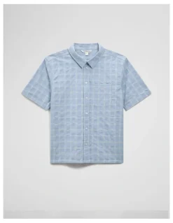 Country Road Teen Contrast Check Short Sleeve Shirt in Mid Blue