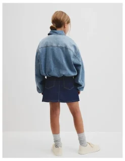 Country Road Teen Denim Pleated Bomber in Light Blue Wash