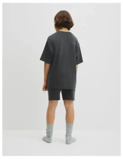 Country Road Teen Organically Grown Cotton Blend Short Sleeve Relaxed Pyjama Set in Charcoal Marle
