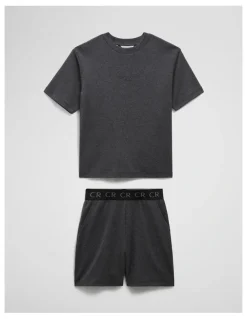 Country Road Teen Organically Grown Cotton Blend Short Sleeve Relaxed Pyjama Set in Charcoal Marle
